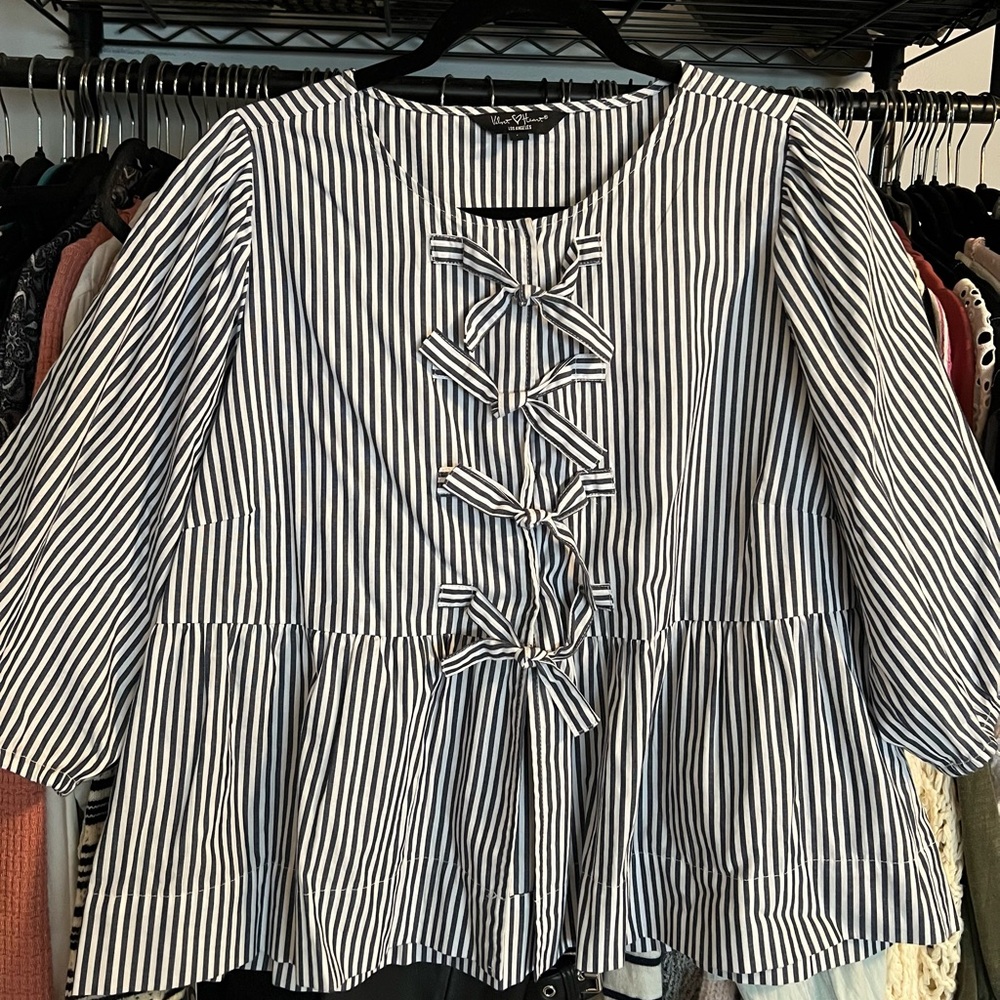 Velvet Heart Navy and White Striped Blouse